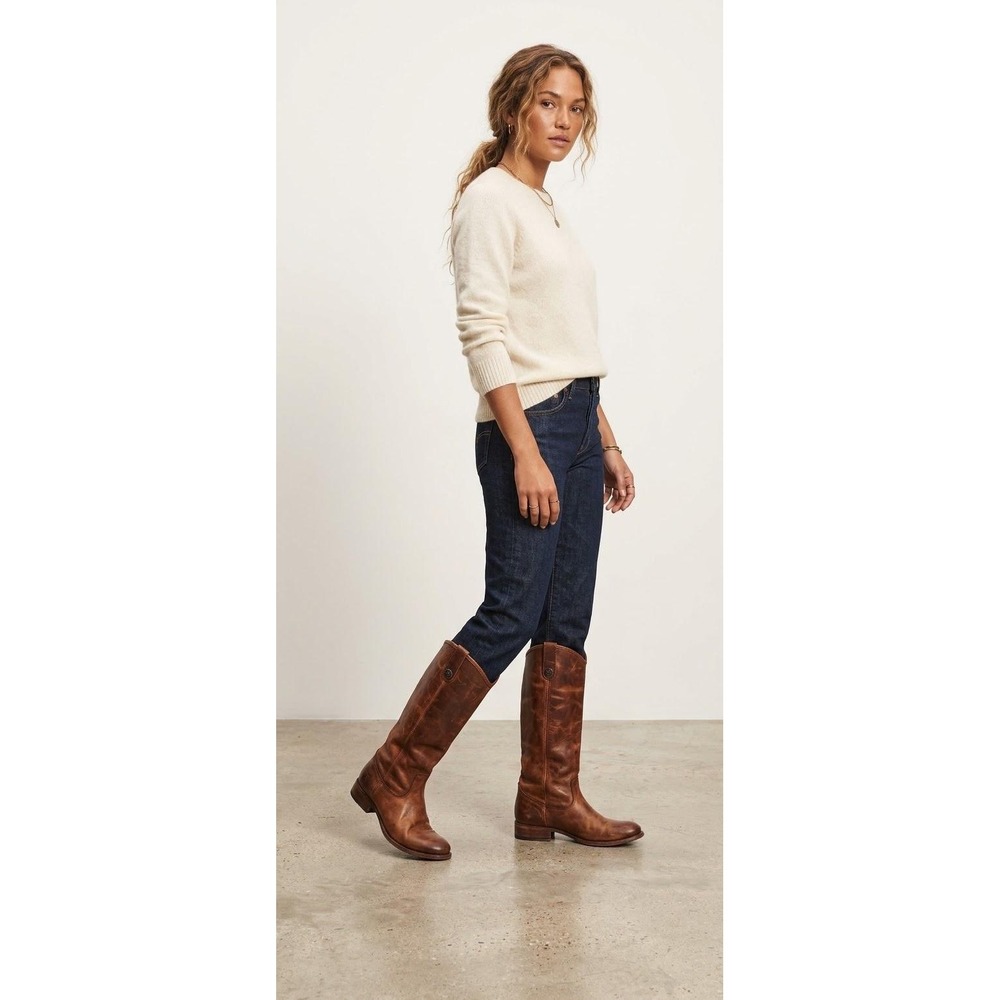 Frye Melissa Button Tall Riding Boots Cognac Leather 7B Naturally Distressed
